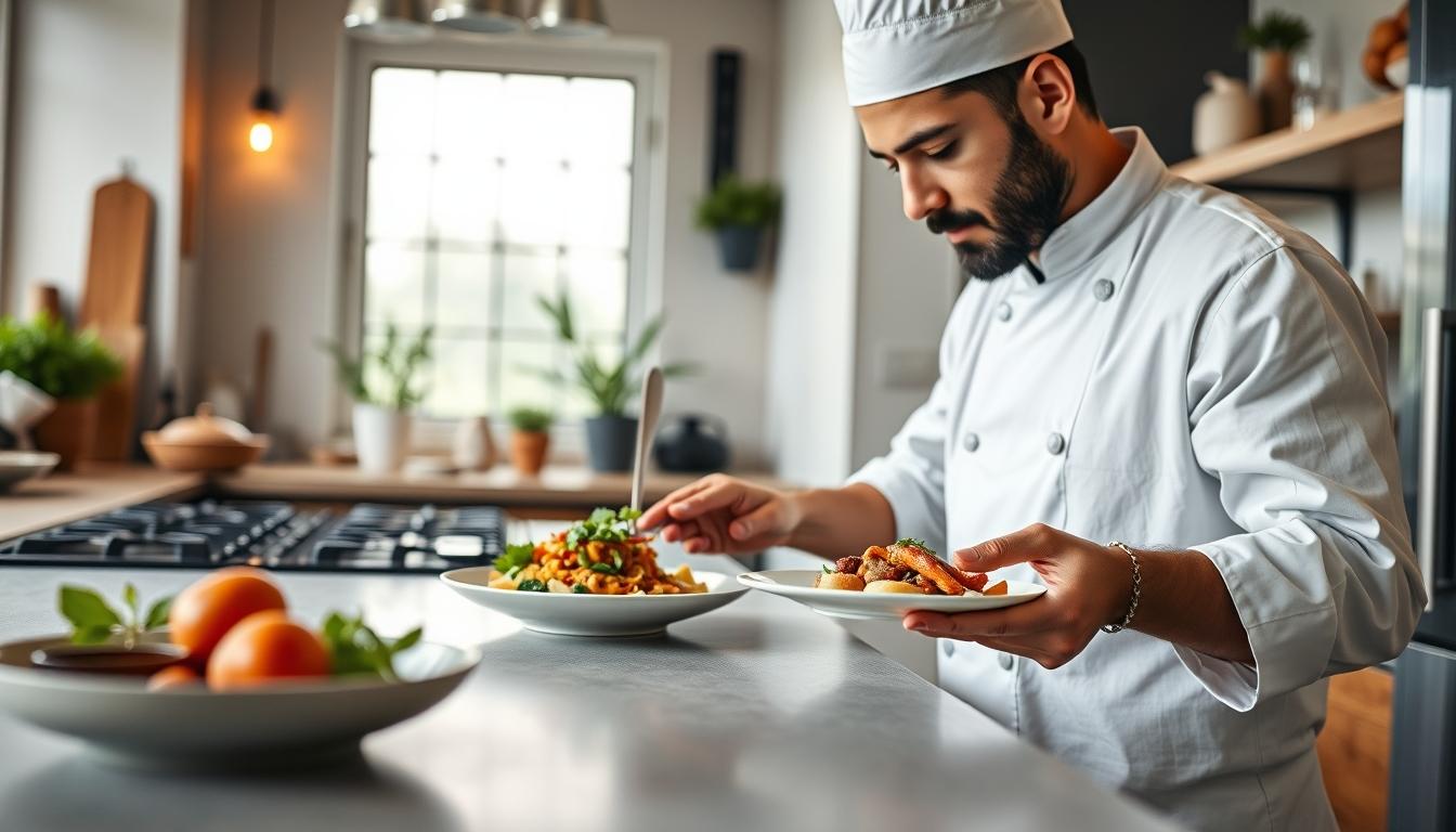Balanced healthy meal prepared in a home kitchen
